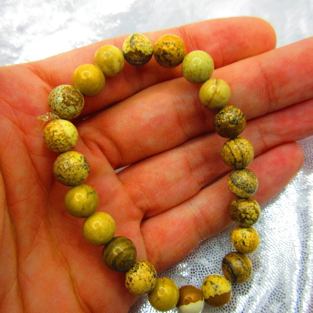 Picture Jasper 8mm Round 7" Stretchy Gemstone Bracelet